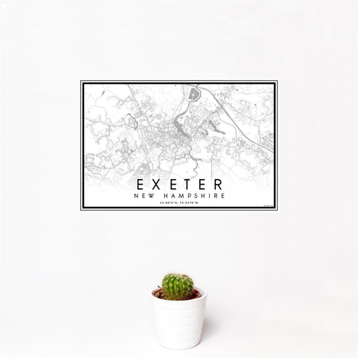 12x18 Exeter New Hampshire Map Print Landscape Orientation in Classic Style With Small Cactus Plant in White Planter