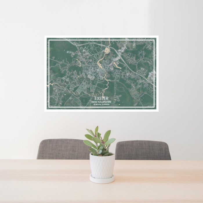 24x36 Exeter New Hampshire Map Print Lanscape Orientation in Afternoon Style Behind 2 Chairs Table and Potted Plant