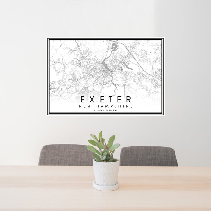 24x36 Exeter New Hampshire Map Print Lanscape Orientation in Classic Style Behind 2 Chairs Table and Potted Plant