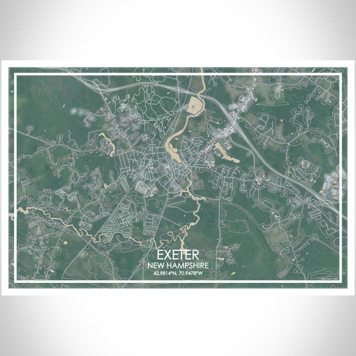 Exeter New Hampshire Map Print Landscape Orientation in Afternoon Style With Shaded Background