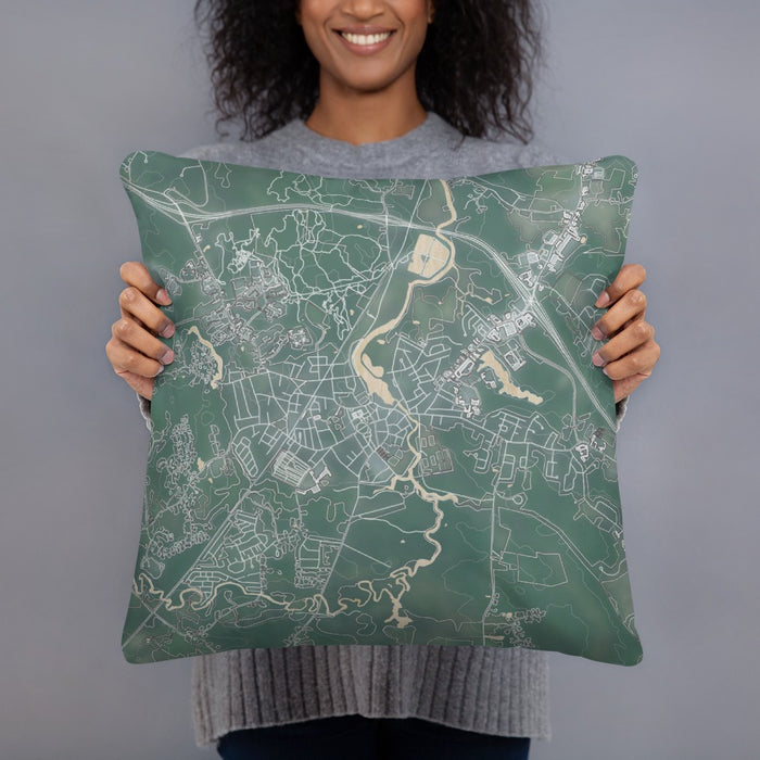 Person holding 18x18 Custom Exeter New Hampshire Map Throw Pillow in Afternoon