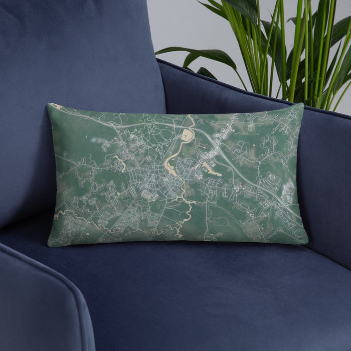 Custom Exeter New Hampshire Map Throw Pillow in Afternoon on Blue Colored Chair