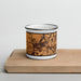 Front View Custom Exeter New Hampshire Map Enamel Mug in Ember on Cutting Board