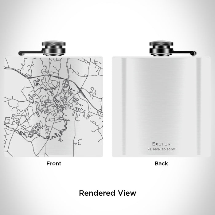 Rendered View of Exeter New Hampshire Map Engraving on 6oz Stainless Steel Flask in White