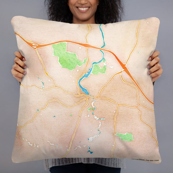 Person holding 22x22 Custom Exeter New Hampshire Map Throw Pillow in Watercolor