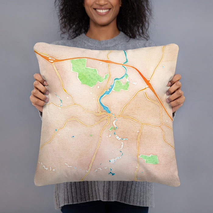 Person holding 18x18 Custom Exeter New Hampshire Map Throw Pillow in Watercolor