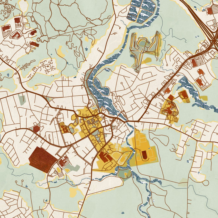 Exeter New Hampshire Map Print in Woodblock Style Zoomed In Close Up Showing Details