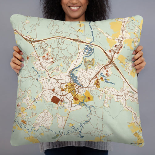Person holding 22x22 Custom Exeter New Hampshire Map Throw Pillow in Woodblock