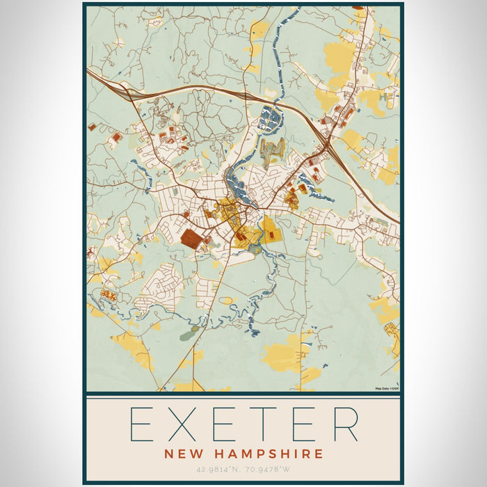 Exeter New Hampshire Map Print Portrait Orientation in Woodblock Style With Shaded Background