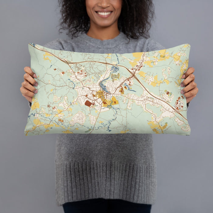 Person holding 20x12 Custom Exeter New Hampshire Map Throw Pillow in Woodblock