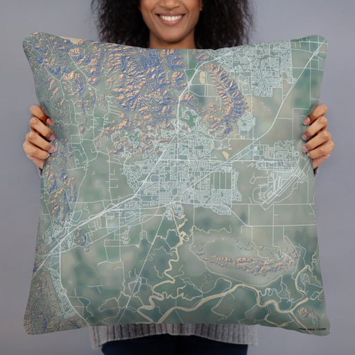 Person holding 22x22 Custom Fairfield California Map Throw Pillow in Afternoon