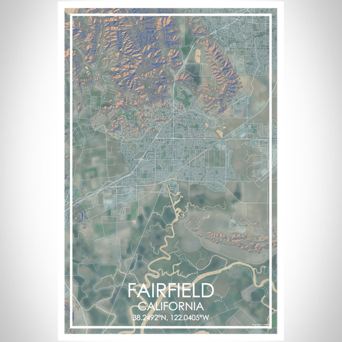 Fairfield California Map Print Portrait Orientation in Afternoon Style With Shaded Background