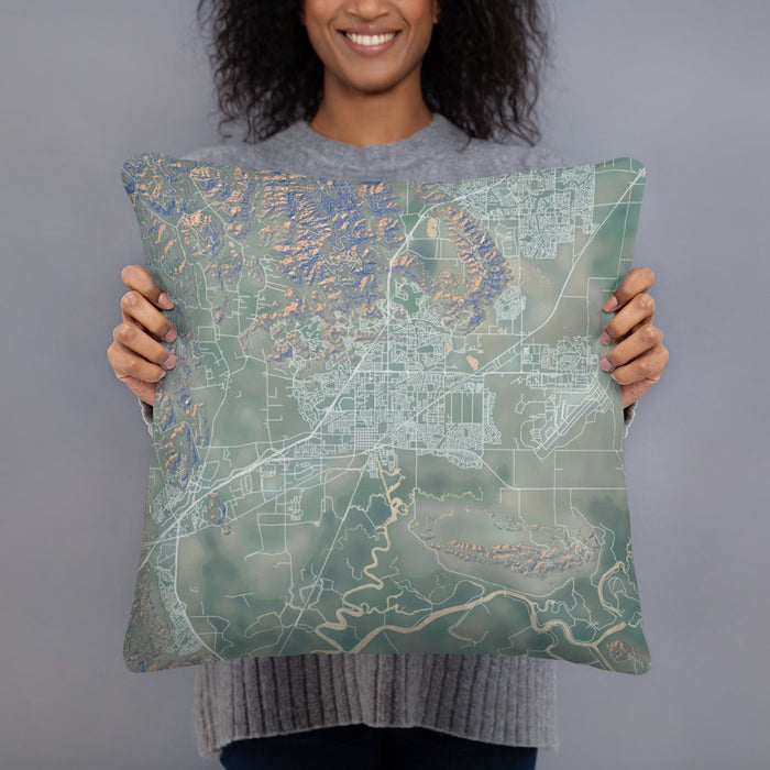 Person holding 18x18 Custom Fairfield California Map Throw Pillow in Afternoon