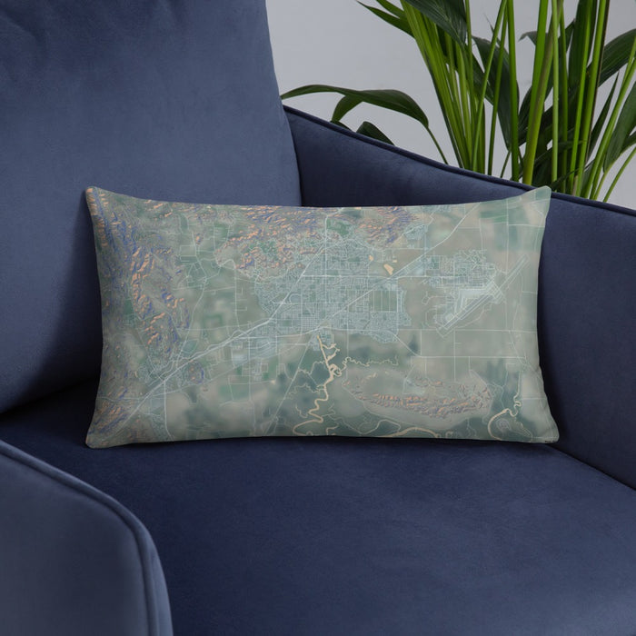 Custom Fairfield California Map Throw Pillow in Afternoon on Blue Colored Chair
