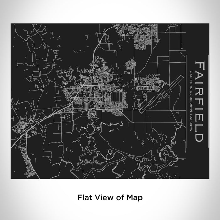 Rendered View of Fairfield California Map Engraving on 20oz Stainless Steel Insulated Bottle with Bamboo Top in Black