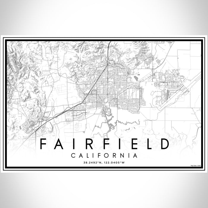 Fairfield California Map Print Landscape Orientation in Classic Style With Shaded Background