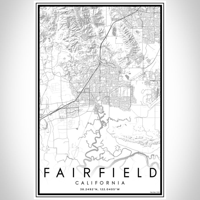 Fairfield California Map Print Portrait Orientation in Classic Style With Shaded Background