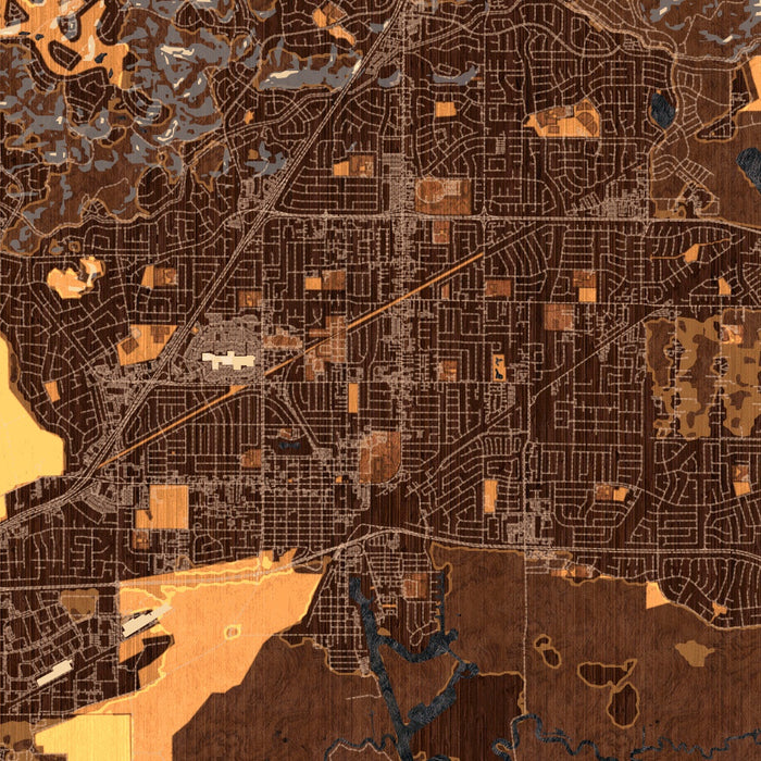 Fairfield California Map Print in Ember Style Zoomed In Close Up Showing Details