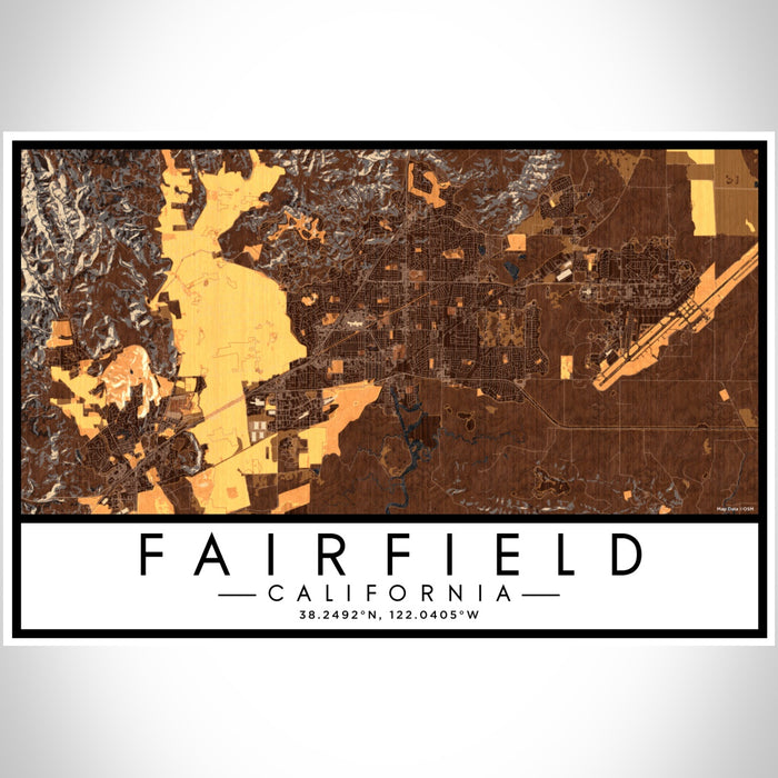 Fairfield California Map Print Landscape Orientation in Ember Style With Shaded Background
