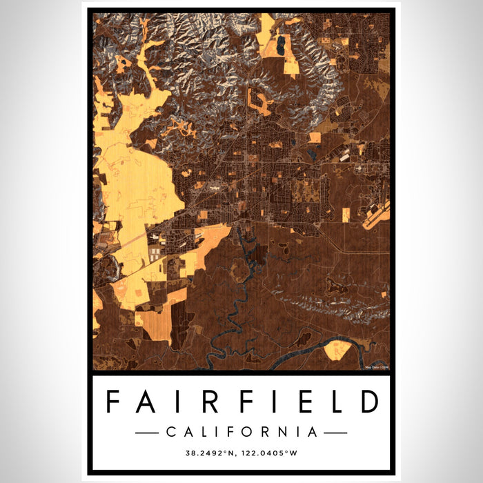 Fairfield California Map Print Portrait Orientation in Ember Style With Shaded Background