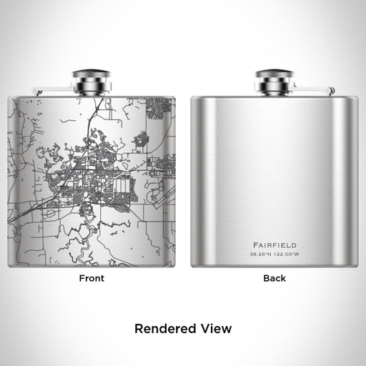 Rendered View of Fairfield California Map Engraving on 6oz Stainless Steel Flask