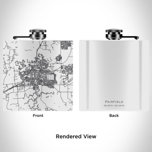 Rendered View of Fairfield California Map Engraving on 6oz Stainless Steel Flask in White