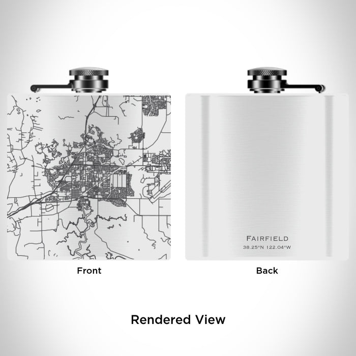 Rendered View of Fairfield California Map Engraving on 6oz Stainless Steel Flask in White