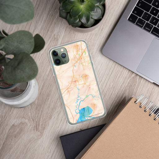 Custom Fairfield California Map Phone Case in Watercolor on Table with Laptop and Plant