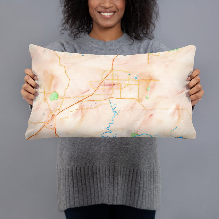 Person holding 20x12 Custom Fairfield California Map Throw Pillow in Watercolor