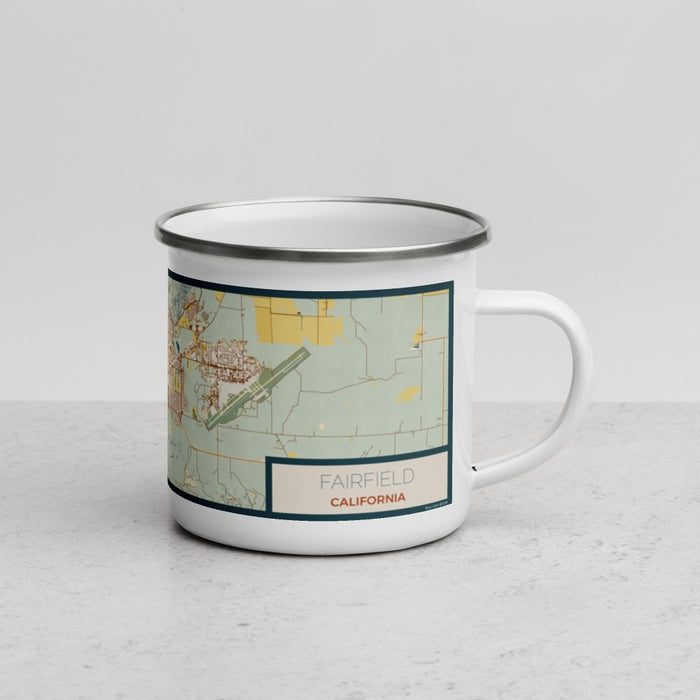 Right View Custom Fairfield California Map Enamel Mug in Woodblock