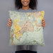Person holding 18x18 Custom Fairfield California Map Throw Pillow in Woodblock