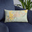Custom Fairfield California Map Throw Pillow in Woodblock on Blue Colored Chair