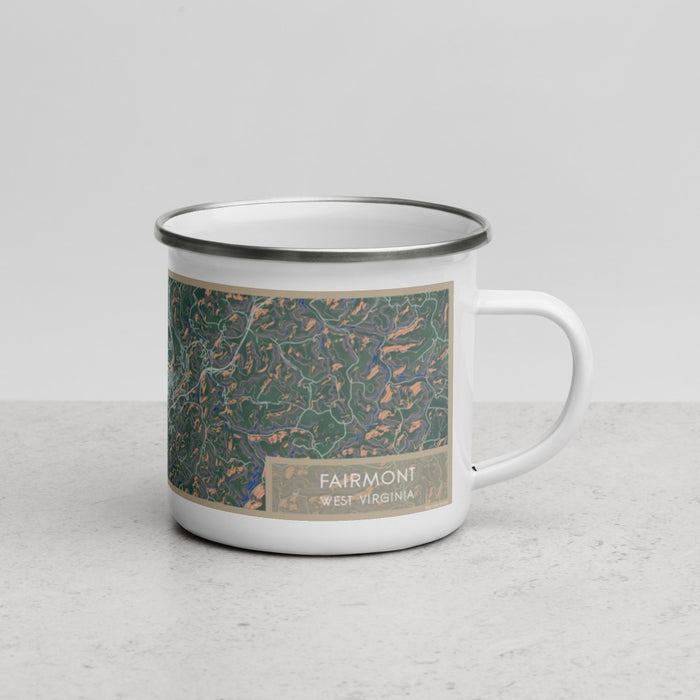 Right View Custom Fairmont West Virginia Map Enamel Mug in Afternoon