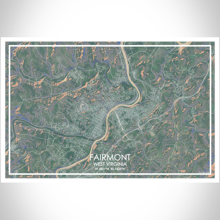Fairmont West Virginia Map Print Landscape Orientation in Afternoon Style With Shaded Background
