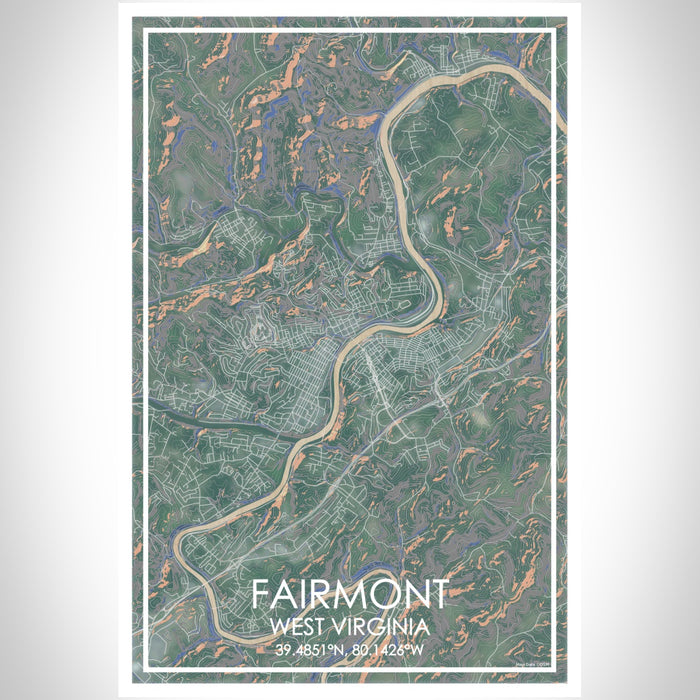 Fairmont West Virginia Map Print Portrait Orientation in Afternoon Style With Shaded Background