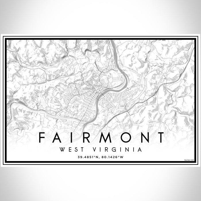 Fairmont West Virginia Map Print Landscape Orientation in Classic Style With Shaded Background