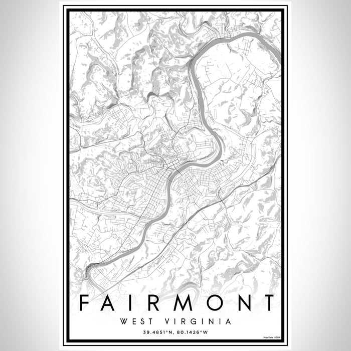 Fairmont West Virginia Map Print Portrait Orientation in Classic Style With Shaded Background