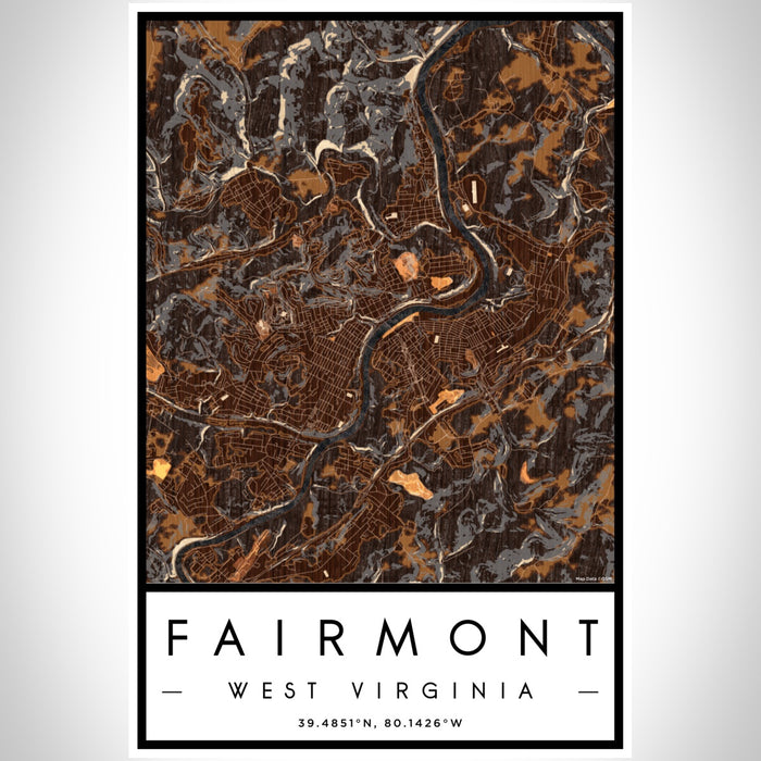 Fairmont West Virginia Map Print Portrait Orientation in Ember Style With Shaded Background
