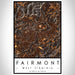 Fairmont West Virginia Map Print Portrait Orientation in Ember Style With Shaded Background