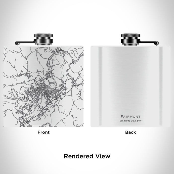 Rendered View of Fairmont West Virginia Map Engraving on 6oz Stainless Steel Flask in White