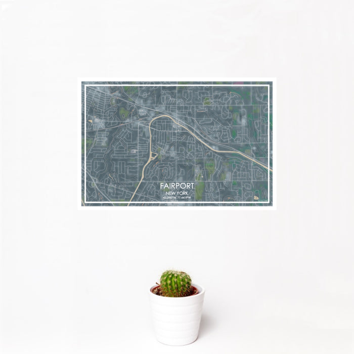 12x18 Fairport New York Map Print Landscape Orientation in Afternoon Style With Small Cactus Plant in White Planter