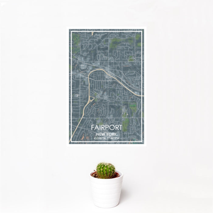 12x18 Fairport New York Map Print Portrait Orientation in Afternoon Style With Small Cactus Plant in White Planter