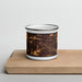 Front View Custom Fairport New York Map Enamel Mug in Ember on Cutting Board