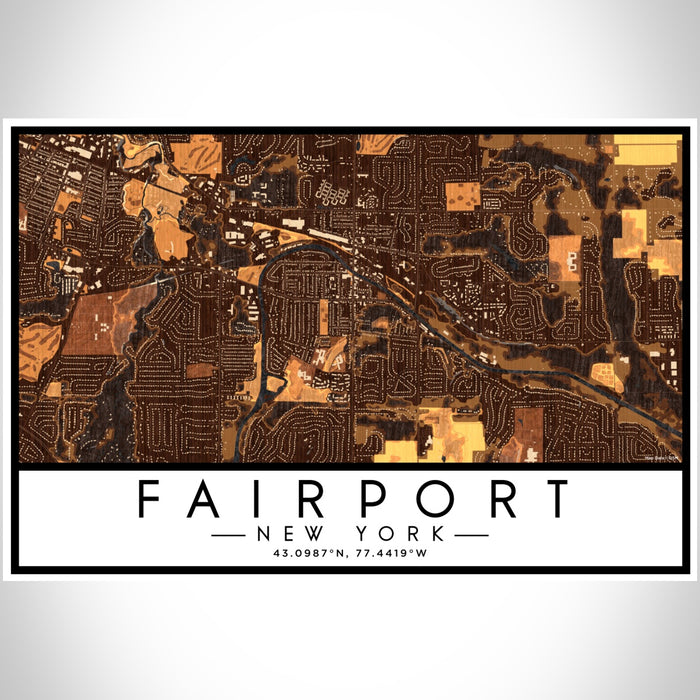 Fairport New York Map Print Landscape Orientation in Ember Style With Shaded Background