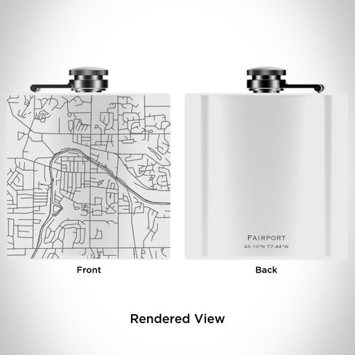 Rendered View of Fairport New York Map Engraving on 6oz Stainless Steel Flask in White
