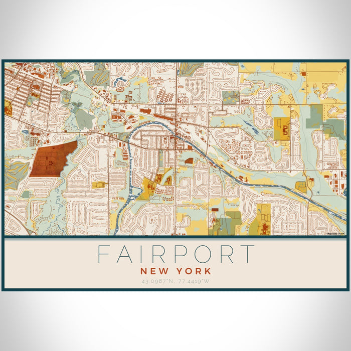 Fairport New York Map Print Landscape Orientation in Woodblock Style With Shaded Background