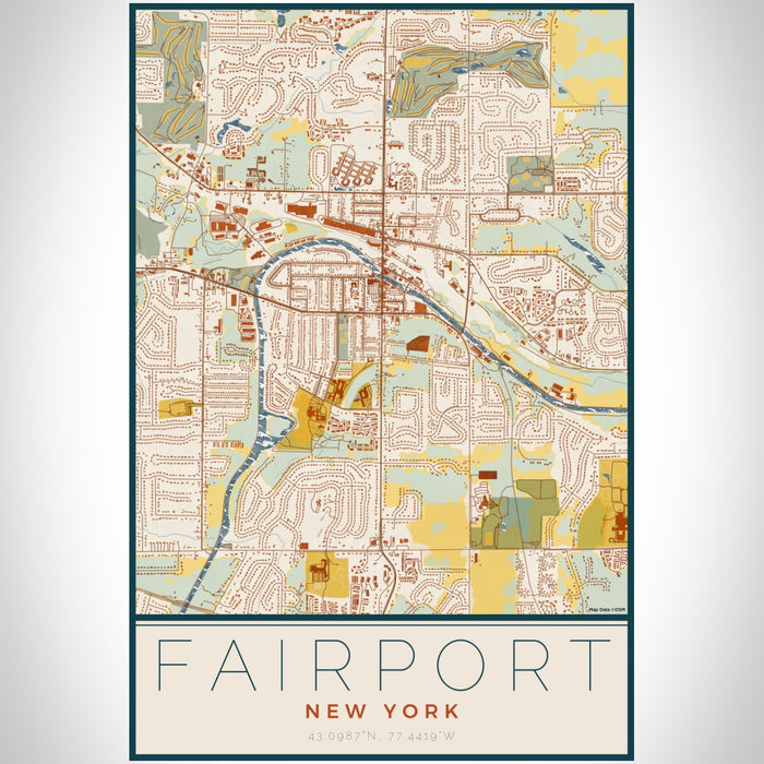 Fairport New York Map Print Portrait Orientation in Woodblock Style With Shaded Background