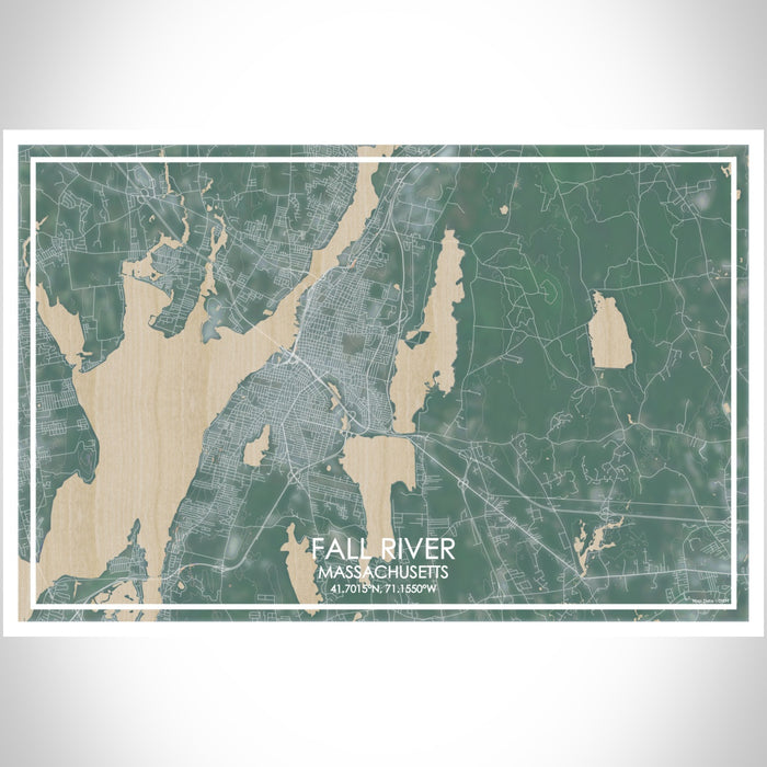Fall River Massachusetts Map Print Landscape Orientation in Afternoon Style With Shaded Background