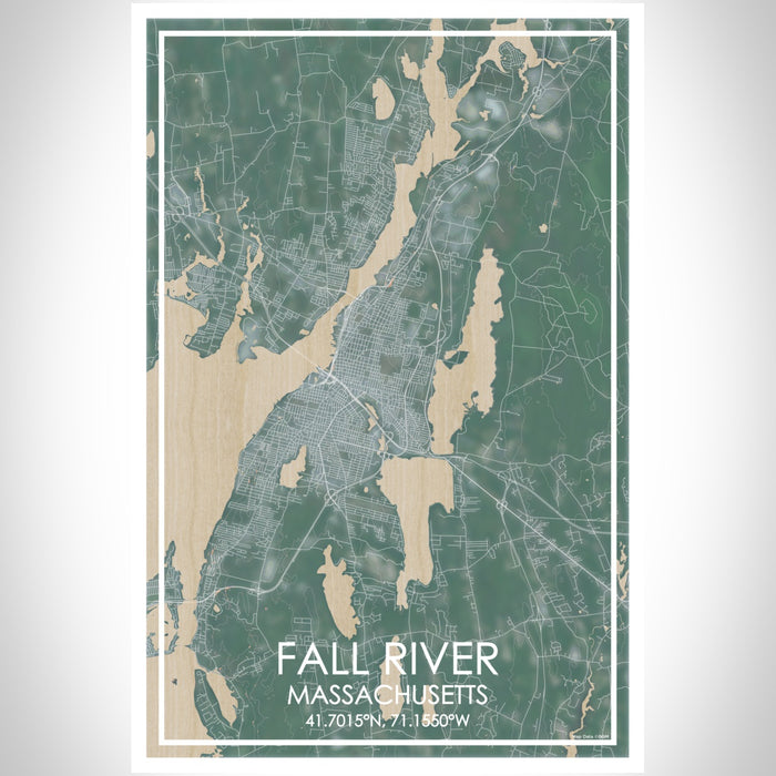 Fall River Massachusetts Map Print Portrait Orientation in Afternoon Style With Shaded Background