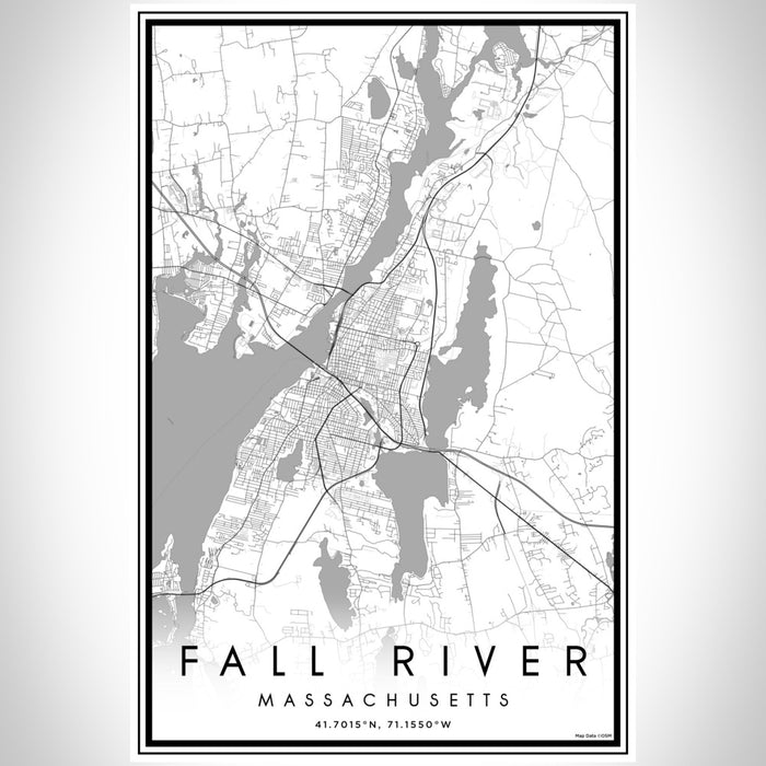 Fall River Massachusetts Map Print Portrait Orientation in Classic Style With Shaded Background